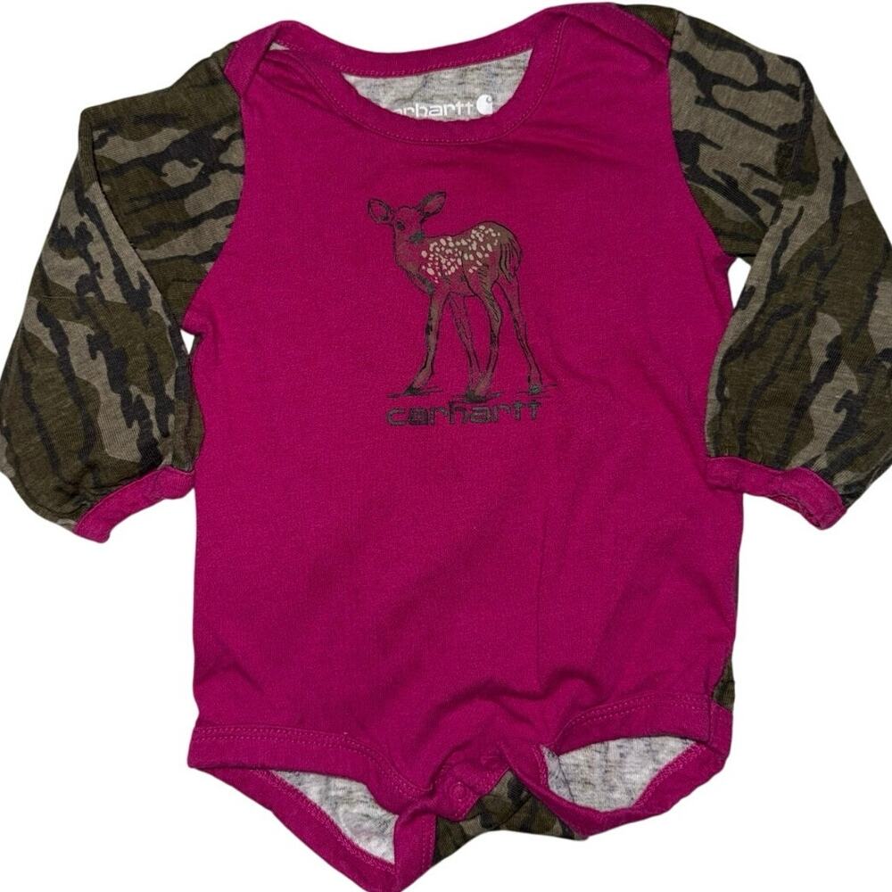 Baby IGirl 6 Month Carhartt Camo Sleeve Deer Bodysuit Long Sleeve one piece